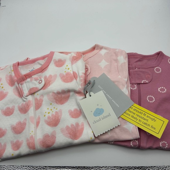 cloud island Other - Cloud Island 3 Pack Pink Floral Geometric Sleep N Play Inverted Zipper 12M NWT